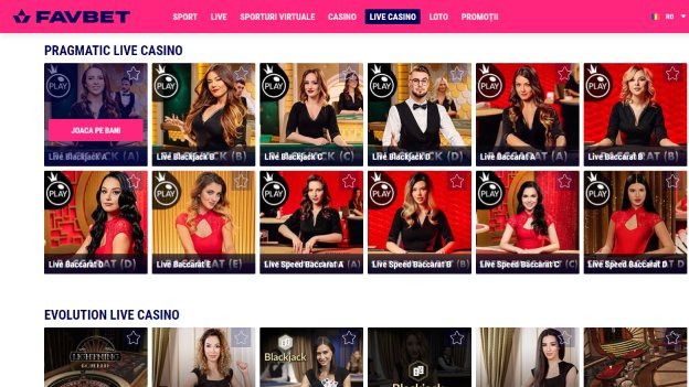 oferta de jocuri live casino Favbet online